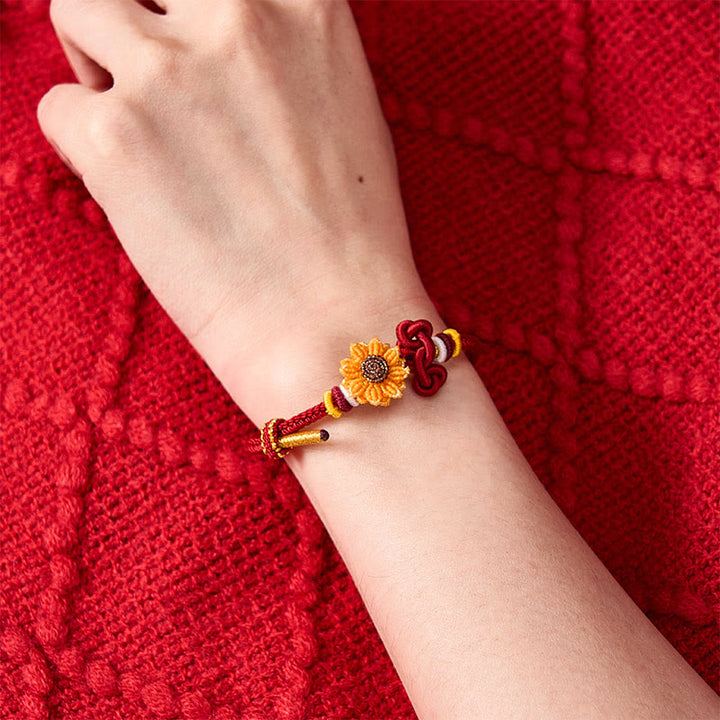 Buddha Stones Hand-Woven Red String Sunflower Luck Bracelet - image 4