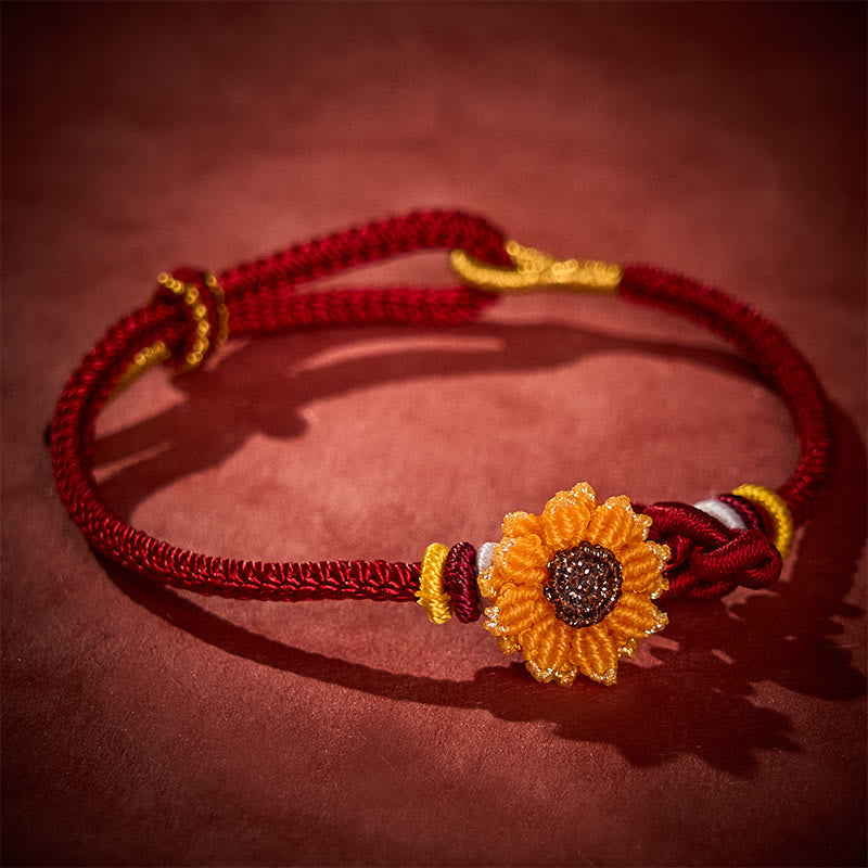 Buddha Stones Hand-Woven Red String Sunflower Luck Bracelet - image 3