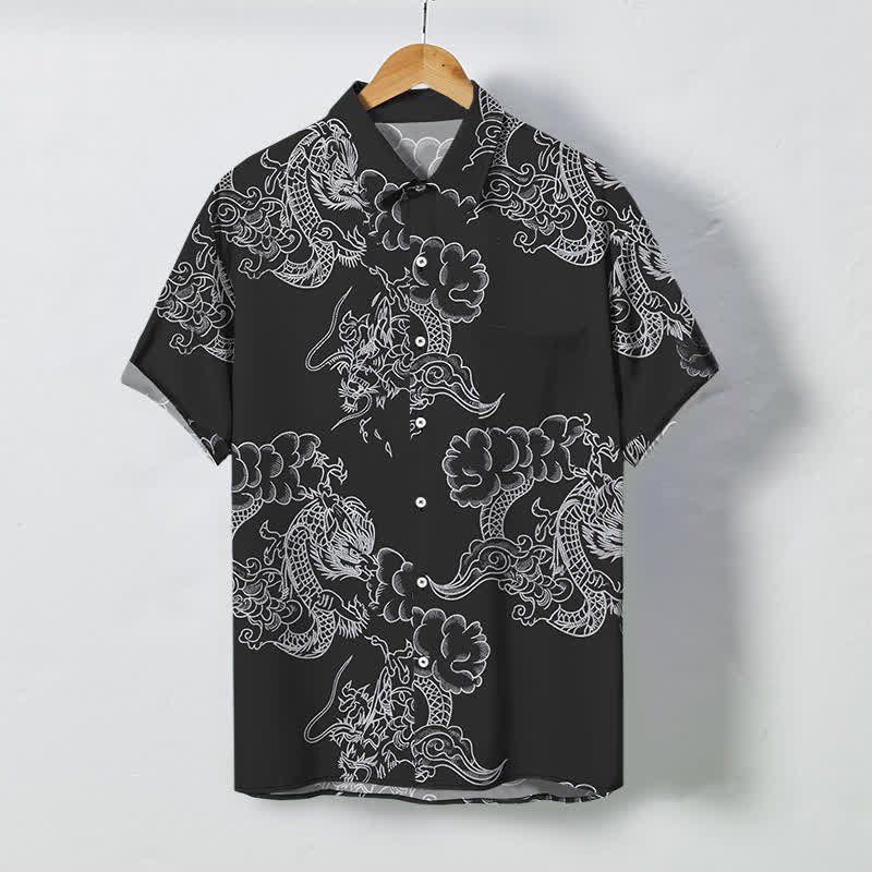 Buddha Stones Vintage Floral Scroll Pattern Buttons Breathable Men's Short Sleeve Shirt - Black - US/UK/AU48，EU58 (4XL) - image 7