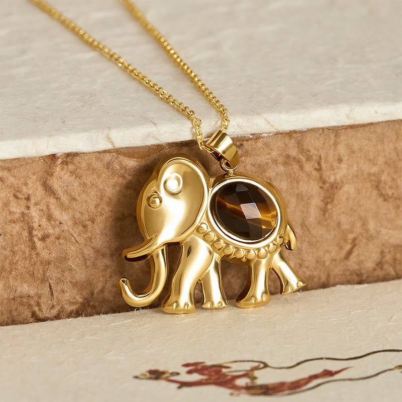 Buddha Stones Gold Plated Tiger Eye Elephant Protection Necklace - image 2