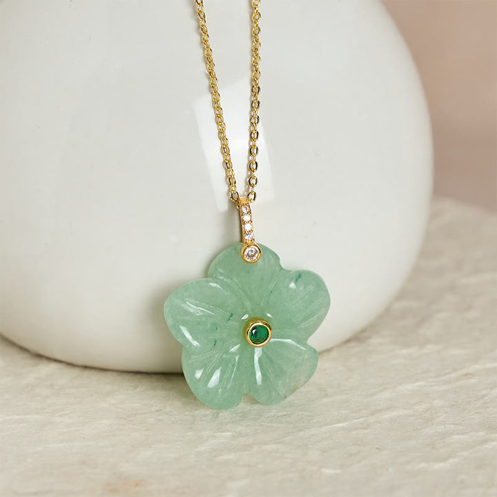 Buddha Stones Natural Green Aventurine Five Petal Flower Positivity Necklace - Light green - image 0