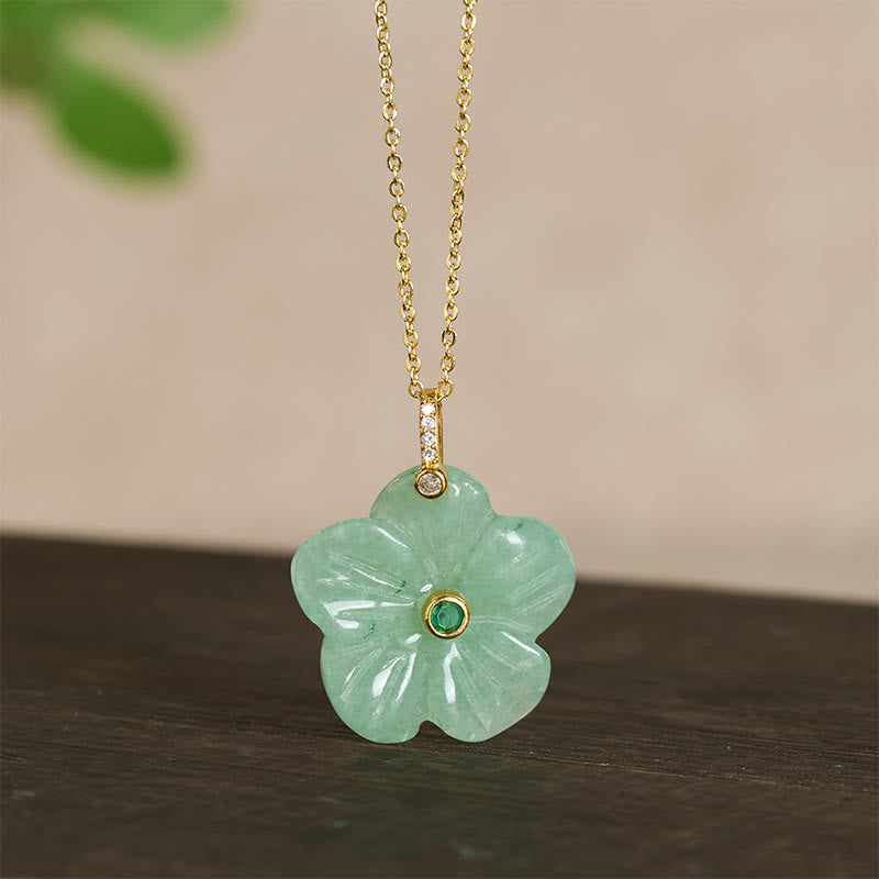 Buddha Stones Natural Green Aventurine Five Petal Flower Positivity Necklace - image 1