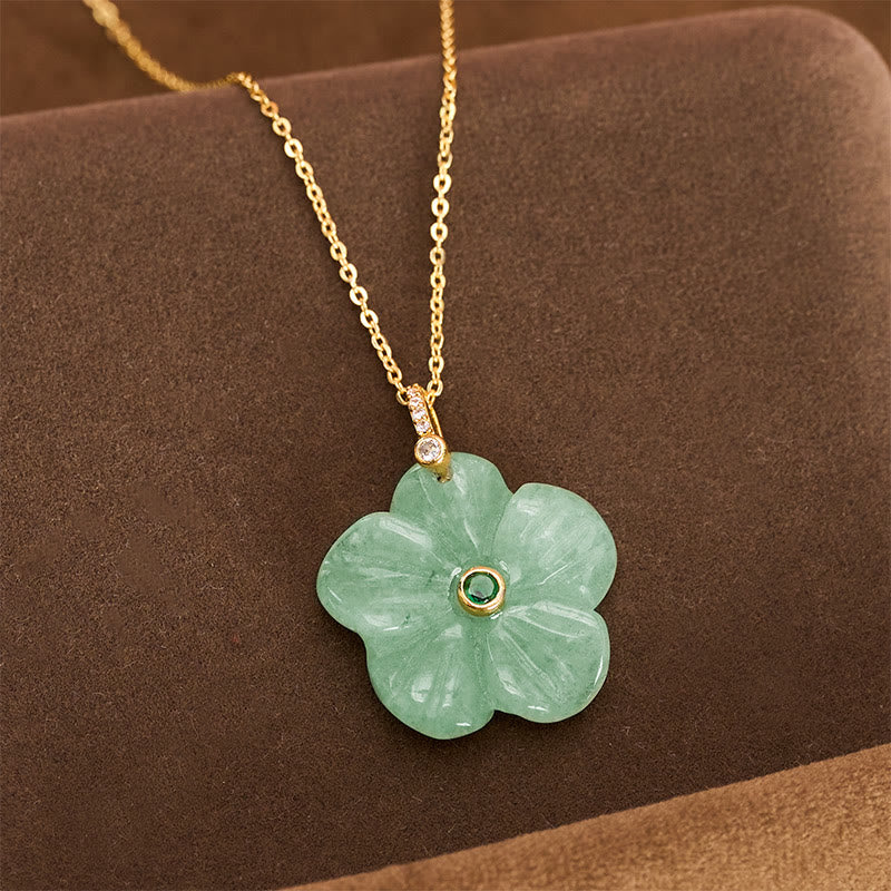Buddha Stones Natural Green Aventurine Five Petal Flower Positivity Necklace - image 2