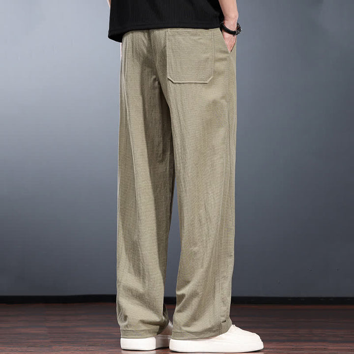 Buddha Stones Spring Summer Casual Minimalist Drawstring Elastic Waist Solid Long Pants Men's Straight Leg Pants With Pockets - image 3