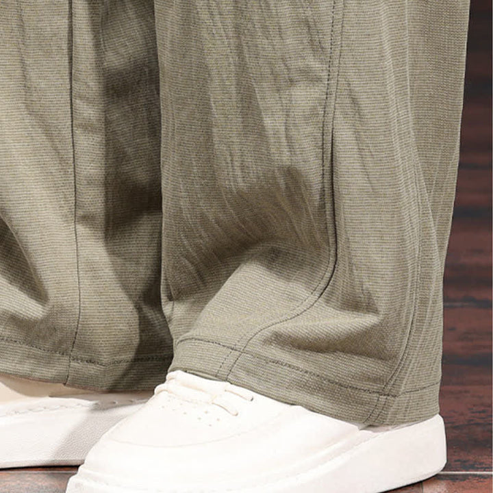 Buddha Stones Spring Summer Casual Minimalist Drawstring Elastic Waist Solid Long Pants Men's Straight Leg Pants With Pockets - image 11