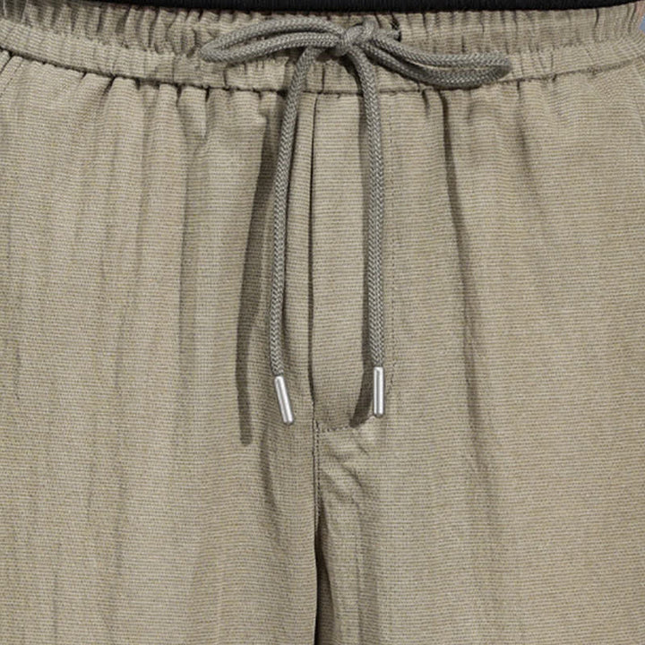 Buddha Stones Spring Summer Casual Minimalist Drawstring Elastic Waist Solid Long Pants Men's Straight Leg Pants With Pockets - image 9