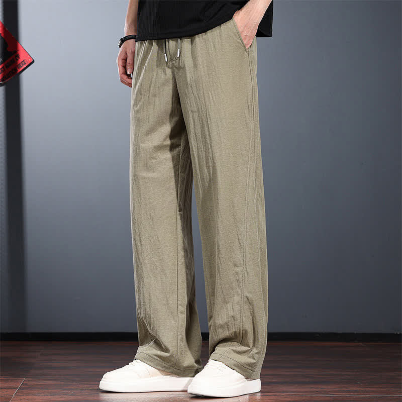 Buddha Stones Spring Summer Casual Minimalist Drawstring Elastic Waist Solid Long Pants Men's Straight Leg Pants With Pockets - image 2
