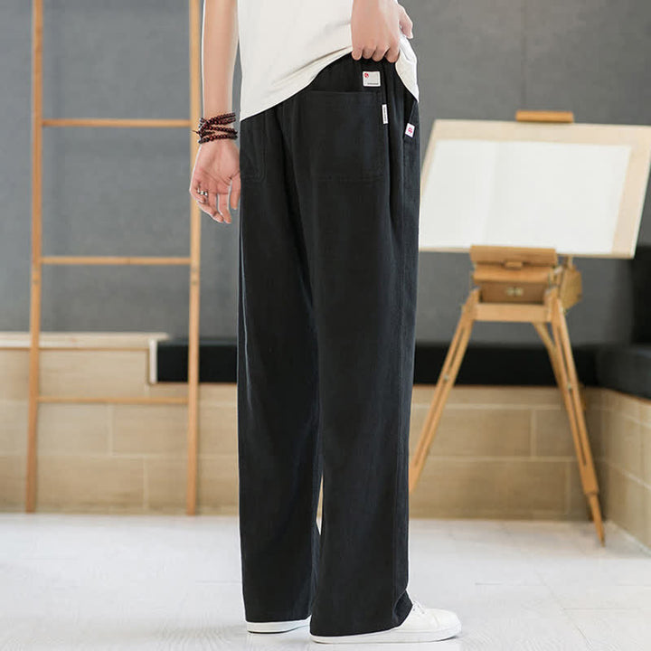 Buddha Stones Spring Summer Casual Minimalist Drawstring Solid Long Pants Men's Straight Leg Pants With Pockets - image 10