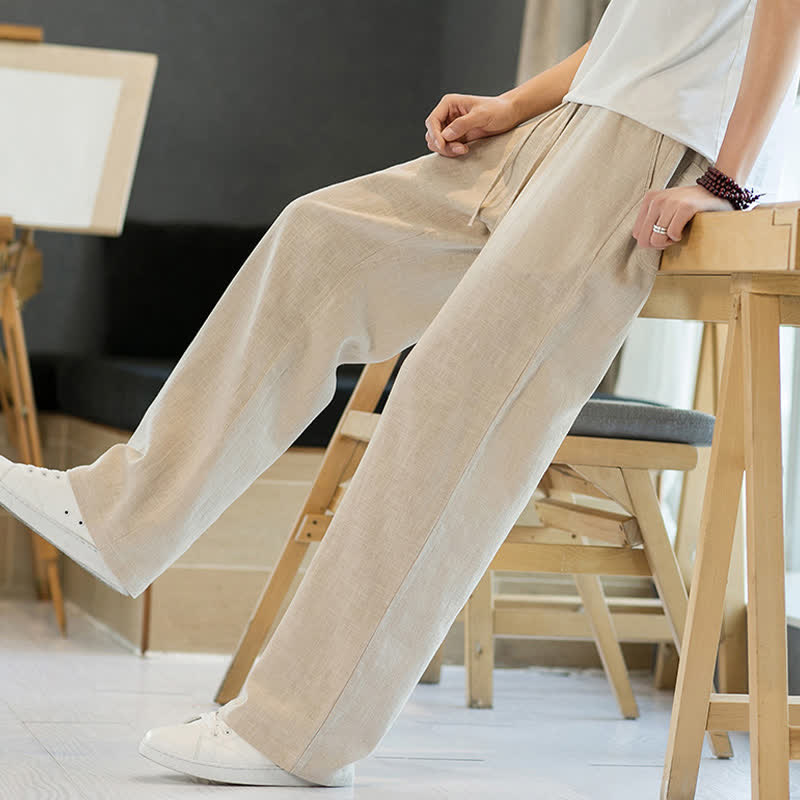 Buddha Stones Spring Summer Casual Minimalist Drawstring Solid Long Pants Men's Straight Leg Pants With Pockets - image 30