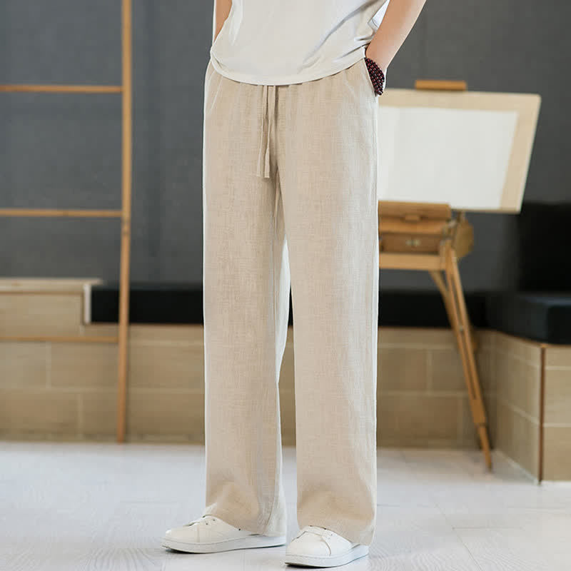 Buddha Stones Spring Summer Casual Minimalist Drawstring Solid Long Pants Men's Straight Leg Pants With Pockets - image 25