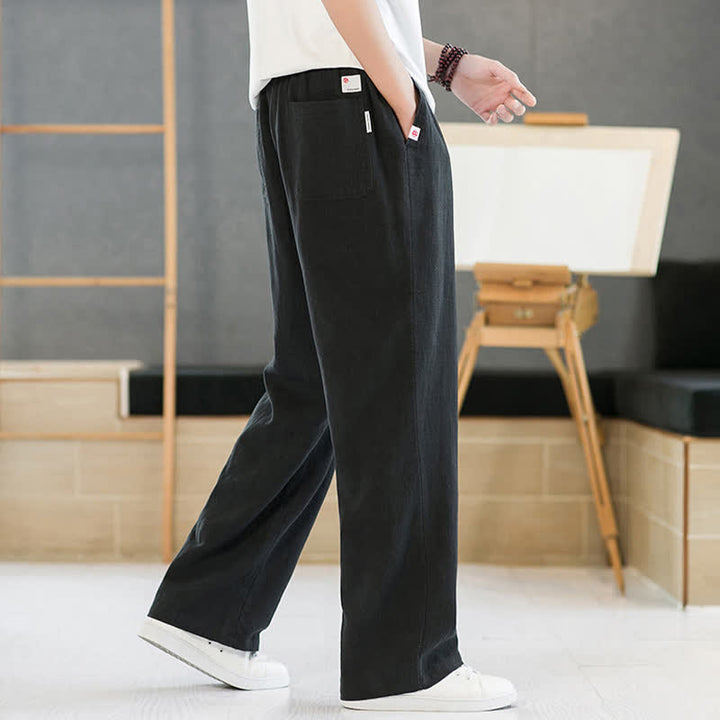 Buddha Stones Spring Summer Casual Minimalist Drawstring Solid Long Pants Men's Straight Leg Pants With Pockets - image 9