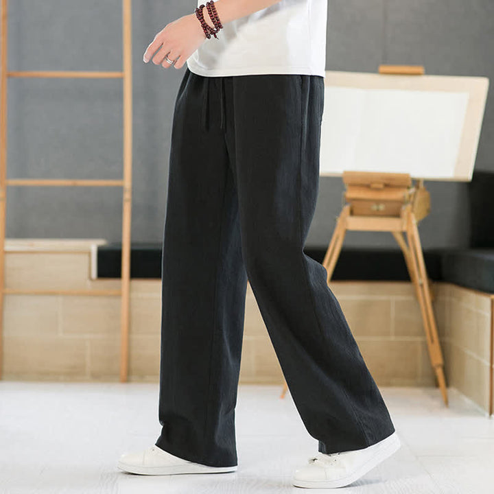 Buddha Stones Spring Summer Casual Minimalist Drawstring Solid Long Pants Men's Straight Leg Pants With Pockets - image 8