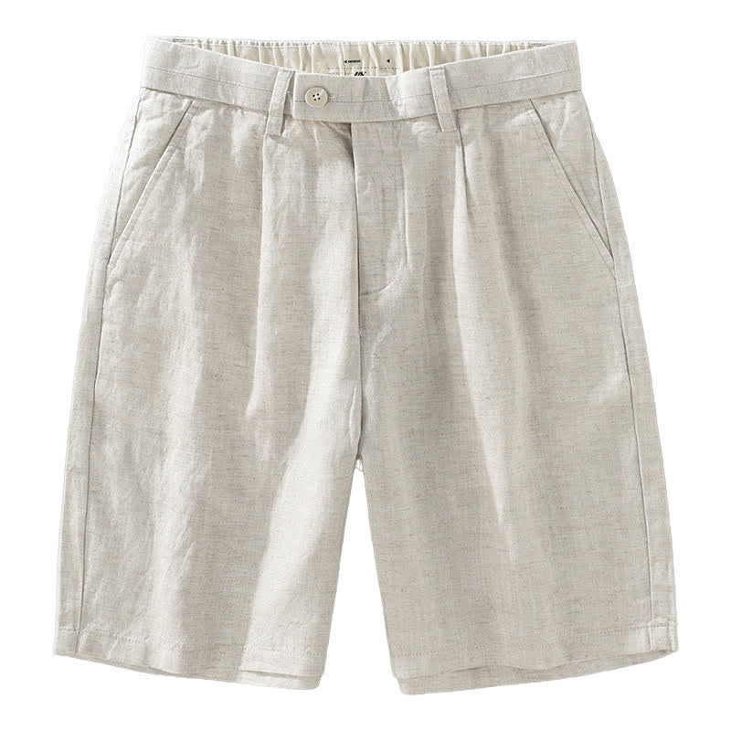 Buddha Stones Summer Casual Minimalist Button-Up Zipper Solid Men's Shorts With Pockets - image 2