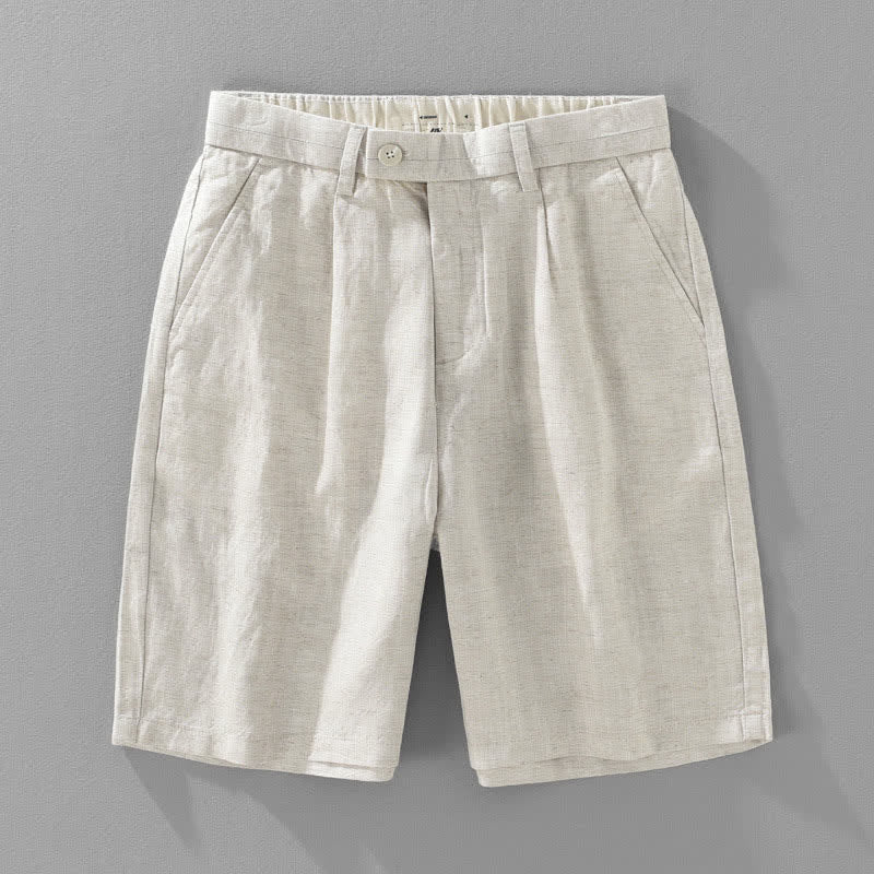 Buddha Stones Summer Casual Minimalist Button-Up Zipper Solid Men's Shorts With Pockets - Linen - US/UK/AU42，EU52 (3XL) - image 0