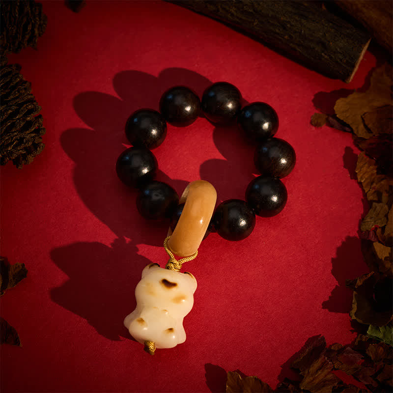 Buddha Stones Ebony Wood Charcoal-Grilled Cat & Bear Balance Tactile Meditation Beads Decorations - image 6
