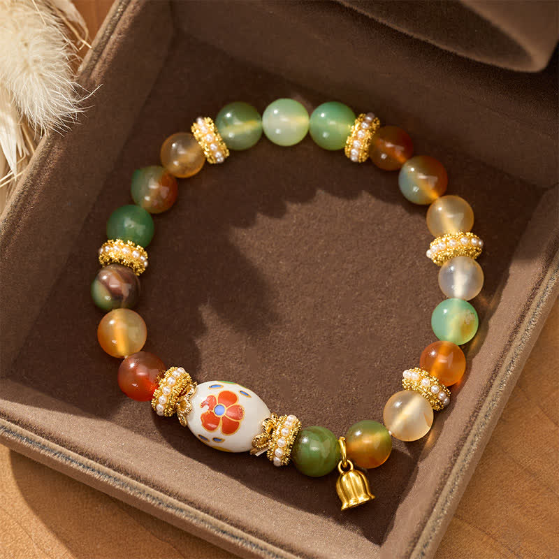 Buddha Stones Natural Peacock Agate Ceramic Barrel Bead Lotus Pendant Confidence Round Bead Bracele - image 3