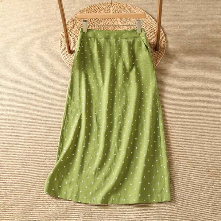 Buddha Stones Summer Casual Vintage Polka Dot Women's Skirts With Pockets - YellowGreen - US8-10, UK/AU12-14, EU40-42 (2XL) - image 0