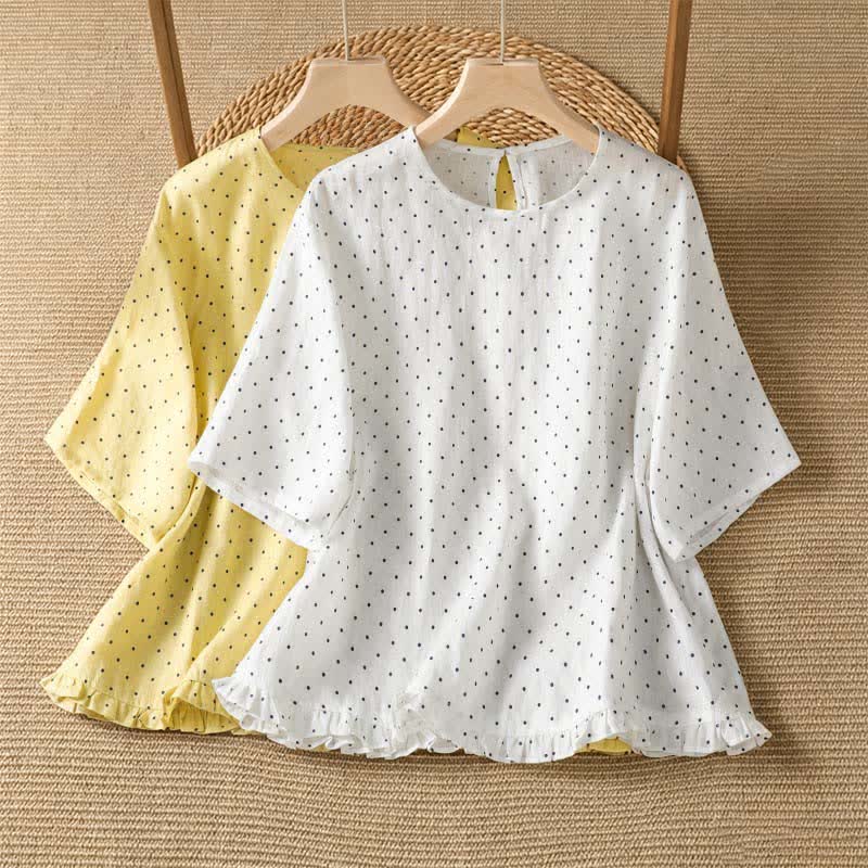 Buddha Stones Summer Casual Polka Dot Ruffled Hem Women's Short Sleeve T-Shirts - image 16