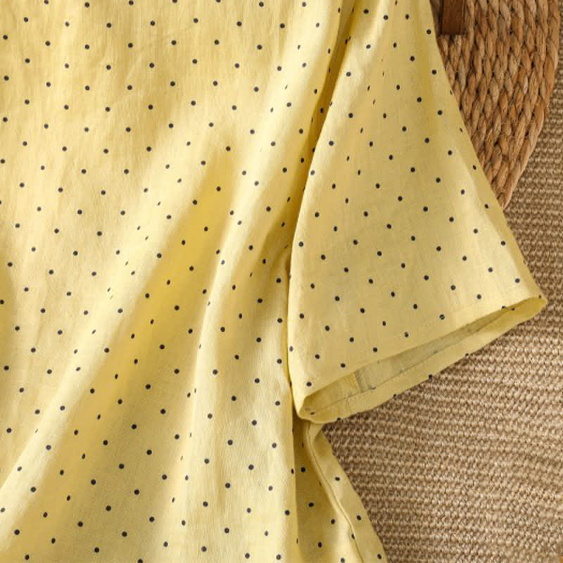 Buddha Stones Summer Casual Polka Dot Ruffled Hem Women's Short Sleeve T-Shirts - image 4