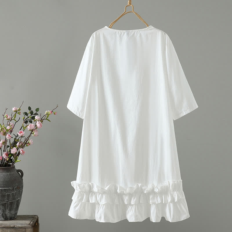 Buddha Stones Summer Casual Minimalist Solid Ruffle Hem Women's Short Sleeve Dress - image 7