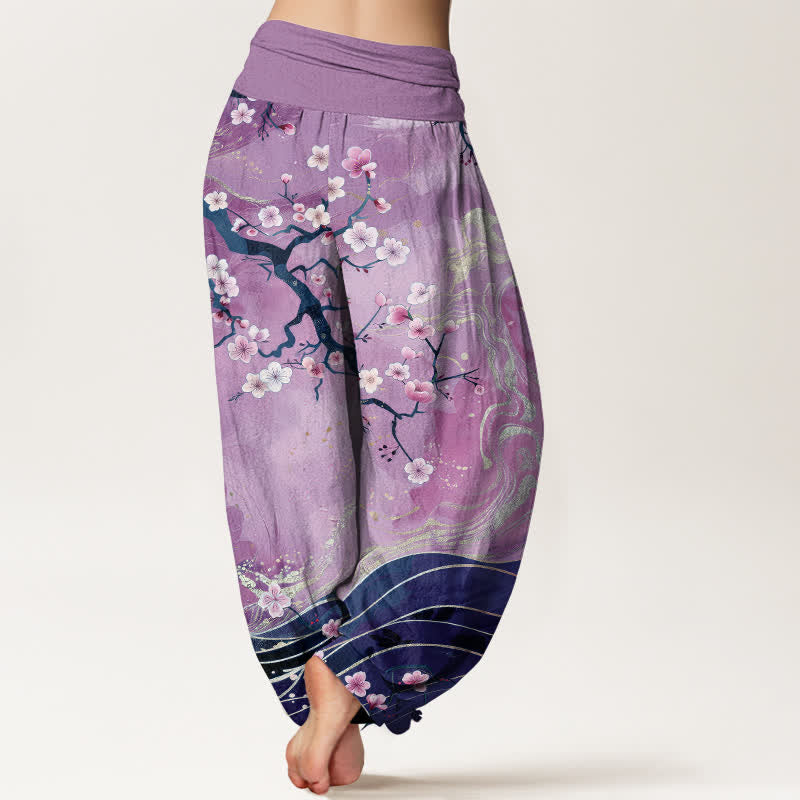Buddha Stones Pure Cotton Sakura Blossom Branch Pattern Women's Elastic Waist Harem Pants - image 7