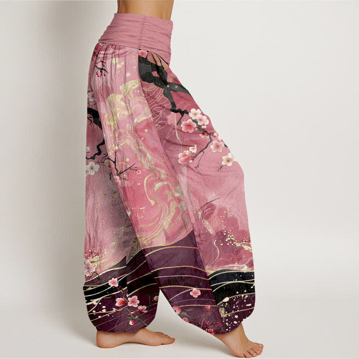 Buddha Stones Pure Cotton Sakura Blossom Branch Pattern Women's Elastic Waist Harem Pants - image 9