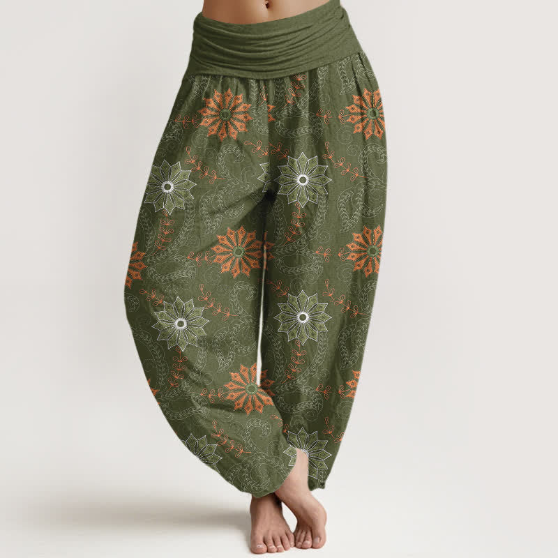 Buddha Stones Cotton Bohemian Mandala Vine Pattern Women's Elastic Waist Harem Pants - DarkOliveGreen - US16，UK/AU20，EU48 (3XL) - image 8
