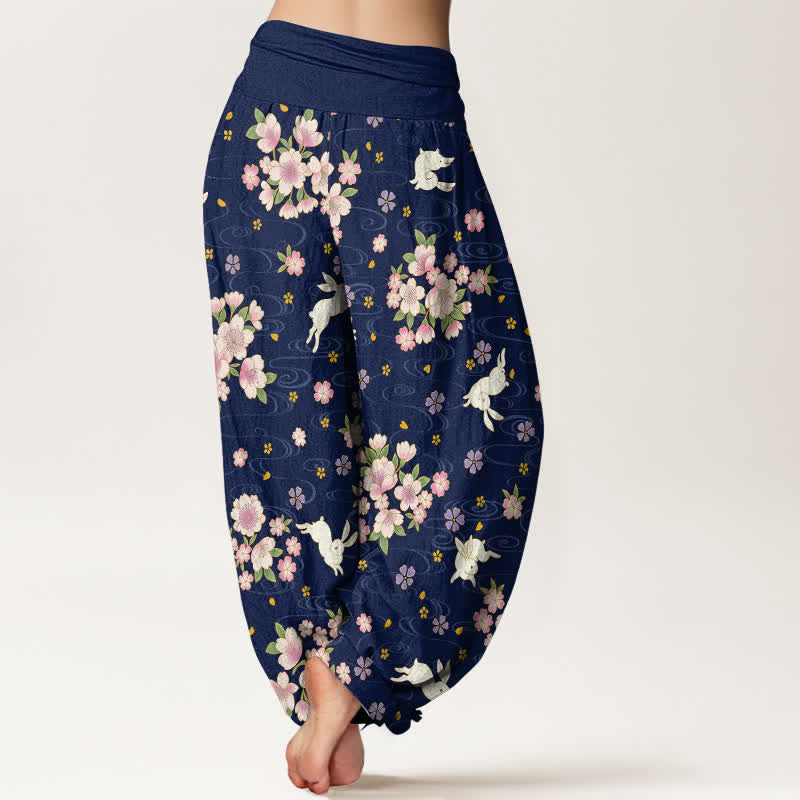 Buddha Stones Pure Cotton Floral Rabbit Pattern Women's Elastic Waist Harem Pants - image 2