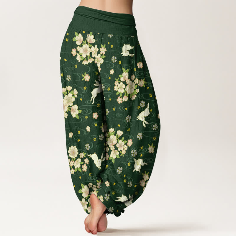 Buddha Stones Pure Cotton Floral Rabbit Pattern Women's Elastic Waist Harem Pants - image 7