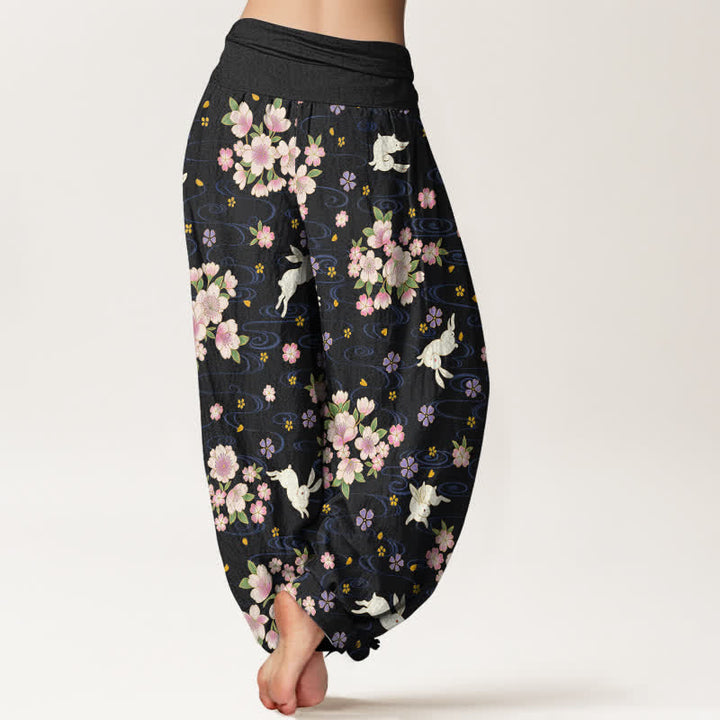 Buddha Stones Pure Cotton Floral Rabbit Pattern Women's Elastic Waist Harem Pants - image 10