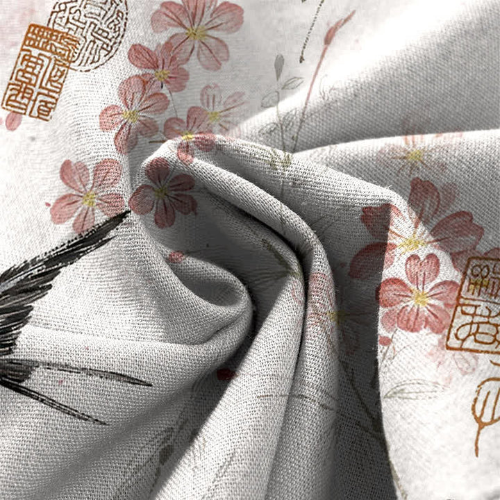 Buddha Stones Cotton Linen Floral Bird Pattern Women's Elastic Waist Wide Leg Pants With Pockets - image 4