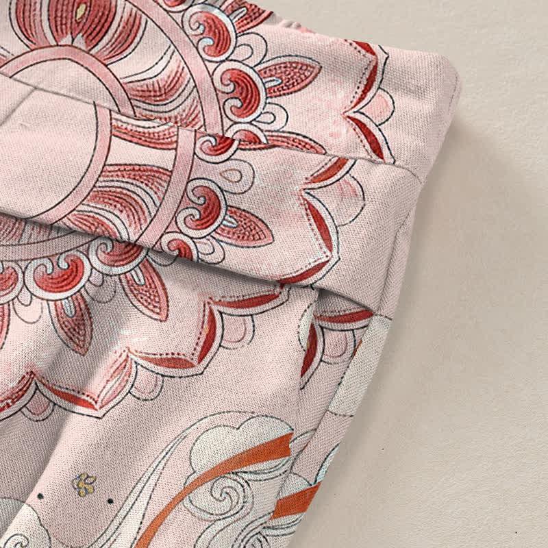 Buddha Stones Cotton Linen Fairy Floral Pattern Women's Elastic Waist Wide Leg Pants With Pockets - image 3