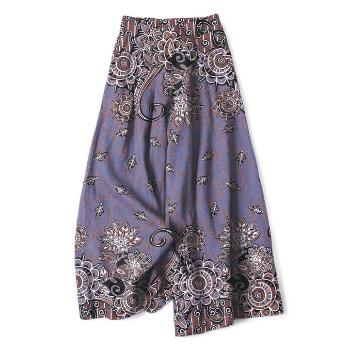 Buddha Stones Cotton Linen Bohemian Mandala Pattern Women's Elastic Waist Wide Leg Pants With Pockets - SlateGray - US16，UK/AU20，EU48 (3XL) - image 5