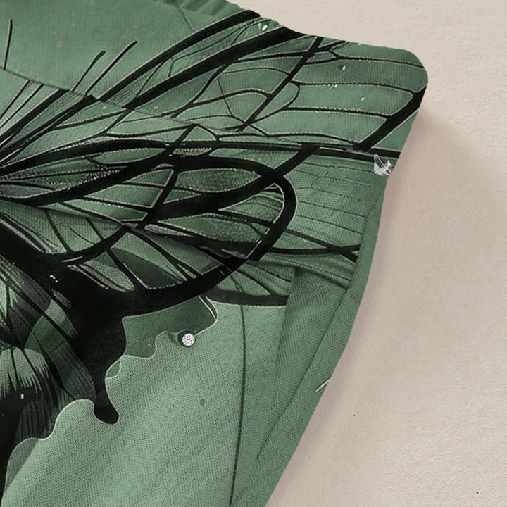 Buddha Stones Cotton Linen Butterfly Floral Pattern Women's Elastic Waist Wide Leg Pants With Pockets - image 3