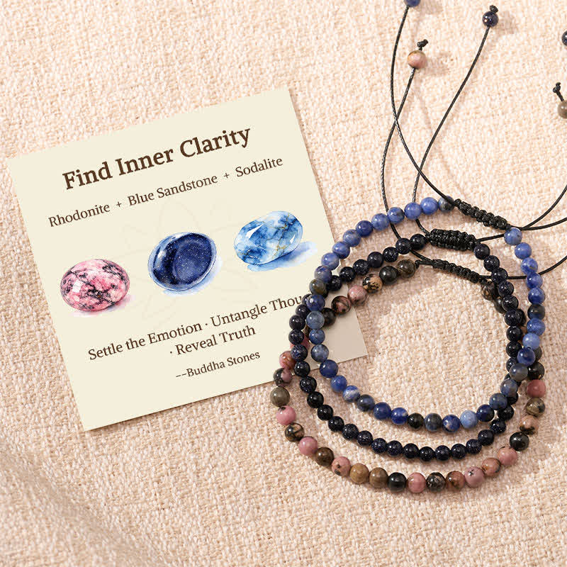 Buddha Stones 3pcs "Find Inner Clarity" Rhodonite Transformation Bracelet Includes Gift Message Card - Rhodonite Blue Sandstone Sodalite - 6.3–6.7 in (16–17 cm) - image 0