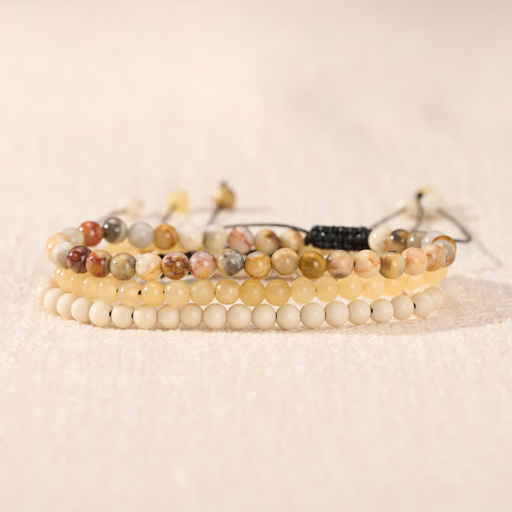 Buddha Stones 3pcs "Return to Stillness" White Fossil Grounding Bracelet Includes Gift Message Card - image 2