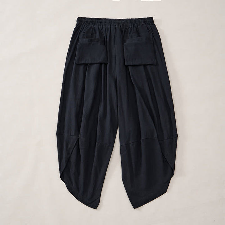 Buddha Stones Summer Casual Vintage Drawstring Crane Print Capri Pants Men's Harem Pants With Pocket - image 12