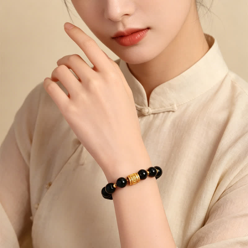 Buddha Stones Tiger Eye Black Obsidian Courage Beads Bracelet - image 15