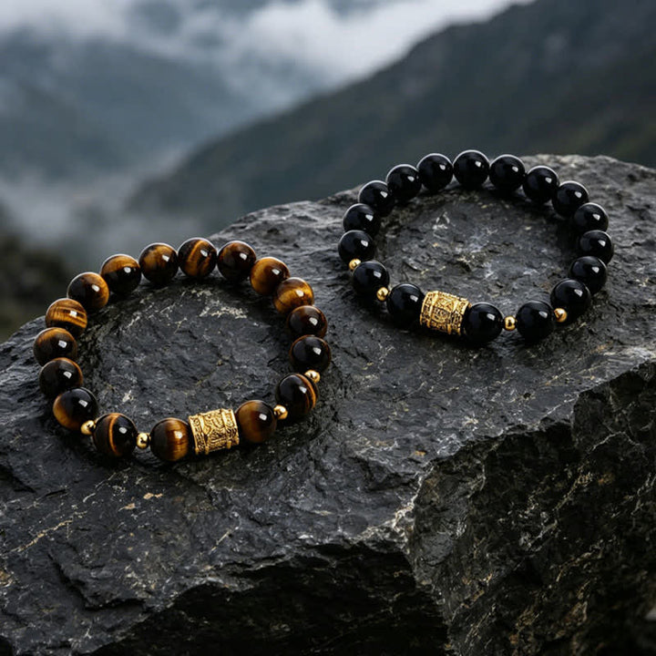 Buddha Stones Tiger Eye Black Obsidian Courage Beads Bracelet - image 18