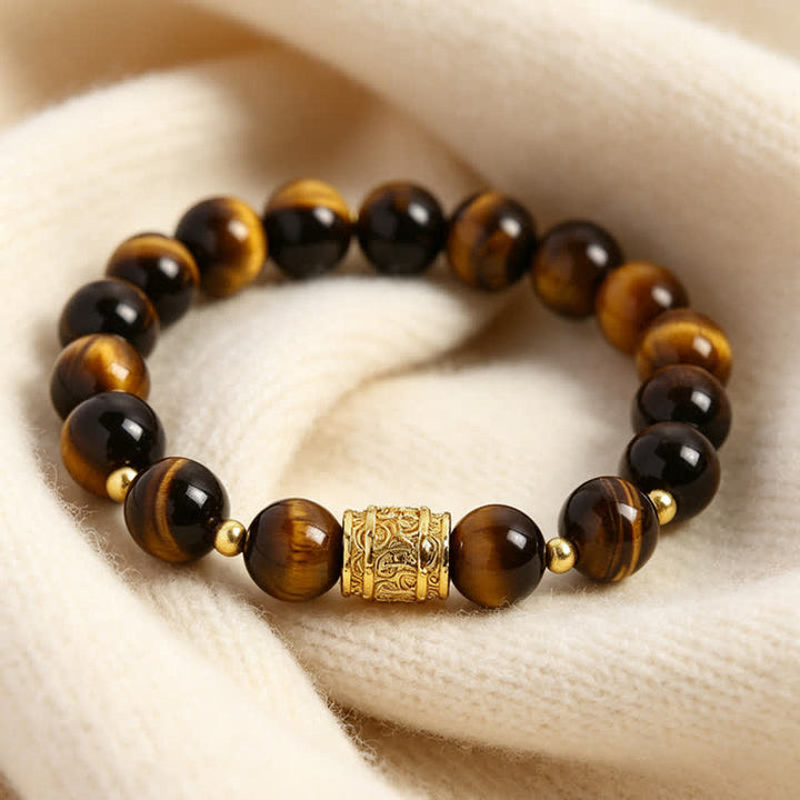 Buddha Stones Tiger Eye Black Obsidian Courage Beads Bracelet - image 2