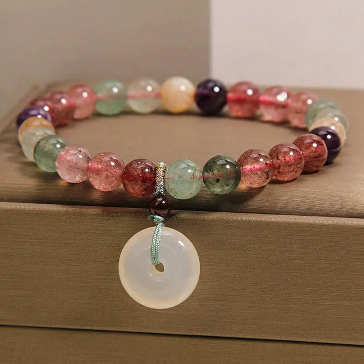 Buddha Stones Strawberry Quartz Chalcedony Peace Buckle Love Bracelet - image 1