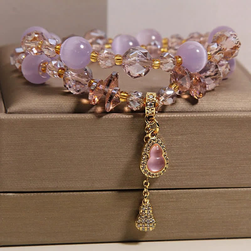 Buddha Stones Cat's Eye Gourd Pendant Double Layer Beaded Bracelet - image 11