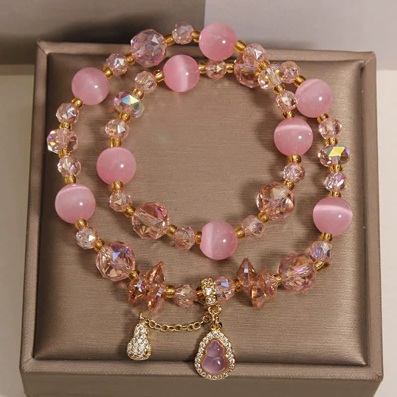 Buddha Stones Cat's Eye Gourd Pendant Double Layer Beaded Bracelet - image 1