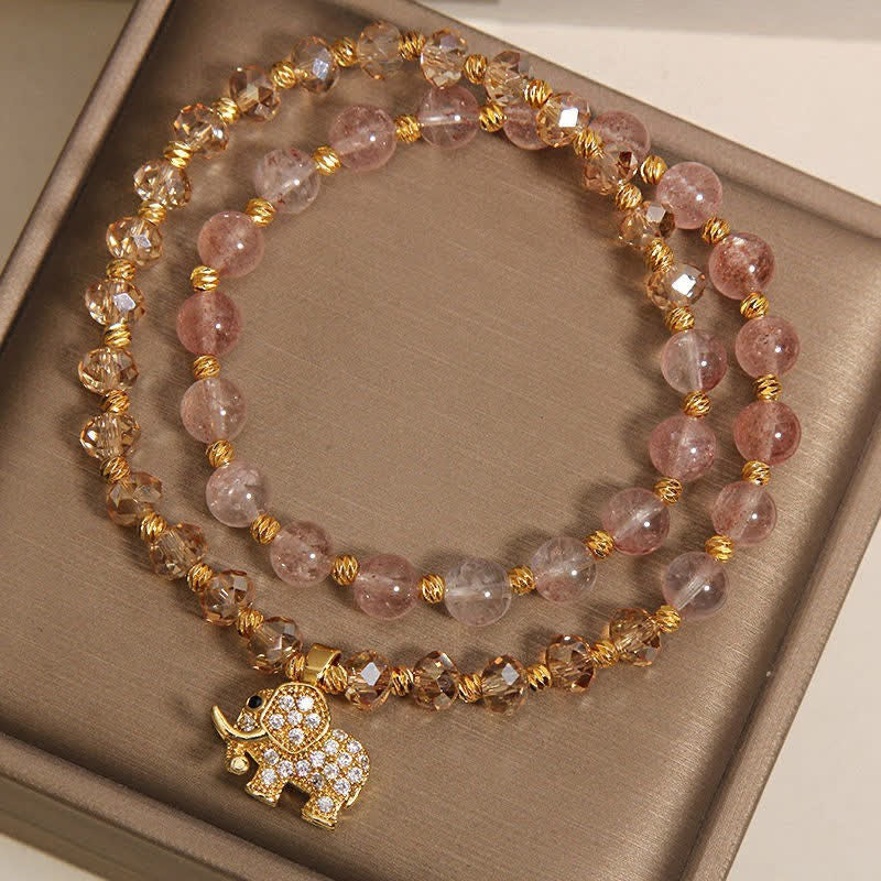 Buddha Stones Double Wrap Strawberry Quartz Elephant Healing Bracelet - image 4