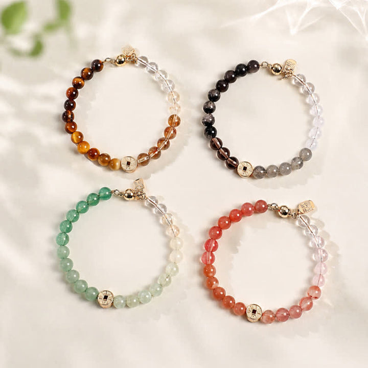 Buddha Stones Tiger Eye Natural Stone Fu Character Copper Coins Happiness Bracelet - image 30