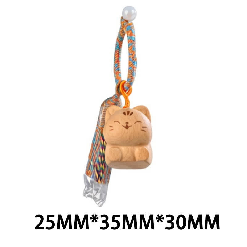 Buddha Stones Hand-Carved Light Wood Lucky Cat Tassel Grounding Keychains - Blue Cat - image 37
