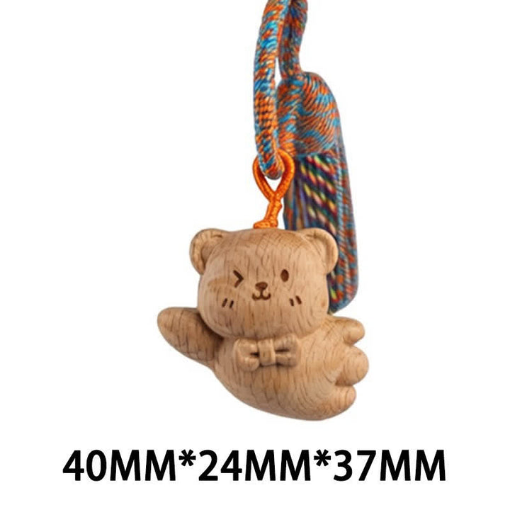 Buddha Stones Hand-Carved Light Wood Lucky Cat Tassel Grounding Keychains - Blue Bear - image 33