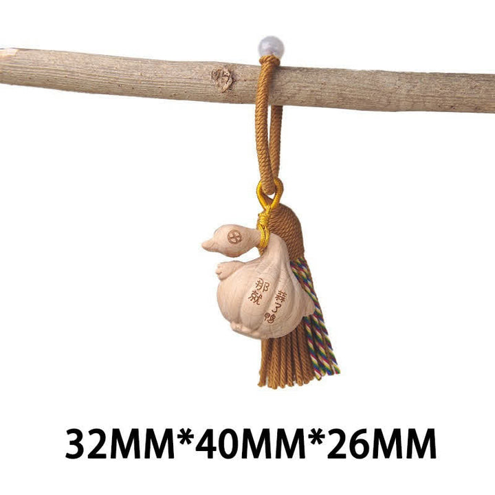 Buddha Stones Hand-Carved Light Wood Lucky Cat Tassel Grounding Keychains - Brown Duck - image 19
