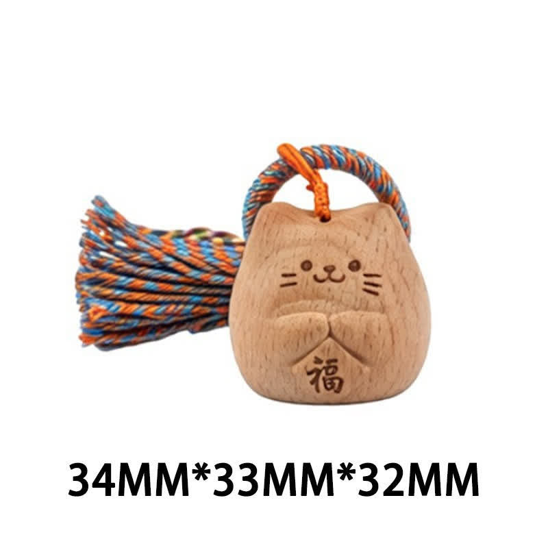 Buddha Stones Hand-Carved Light Wood Lucky Cat Tassel Grounding Keychains - Blue Lucky Cat - image 27