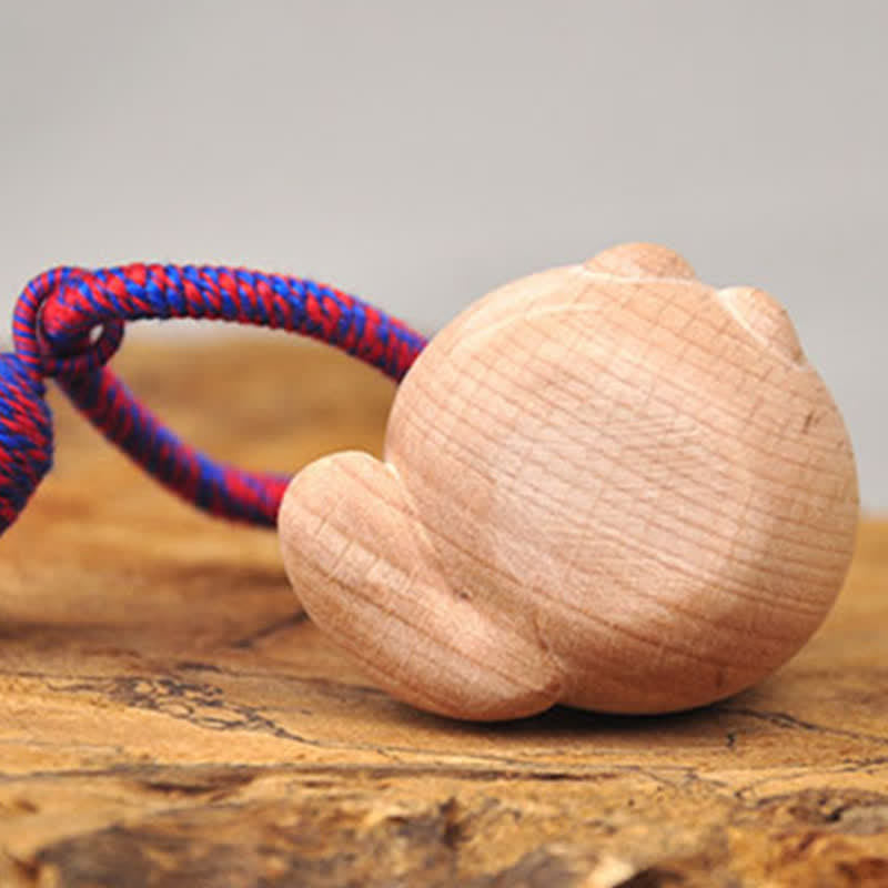 Buddha Stones Hand-Carved Light Wood Lucky Cat Tassel Grounding Keychains - image 8